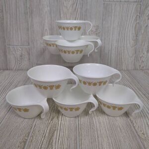 Set of 9 Vintage Corelle Butterfly Gold Flat Cups with Hook Handle Discontinued